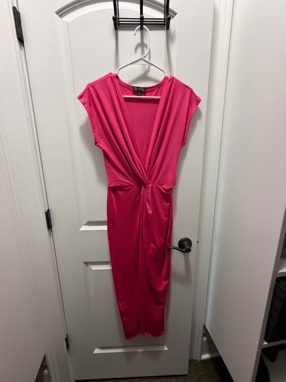 Fuchsia Twist-Front Midi Dress